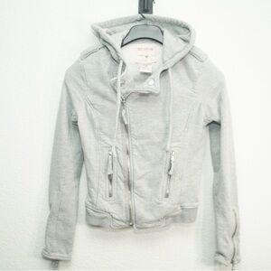 True Religion Womens Small Asymmetrical Zip Front Moto Hoodie Jacket Gray Fleece